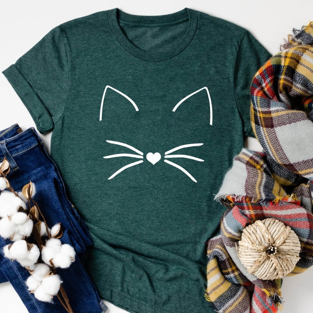 Funny Cat Graphic T Shirt Crewneck Tee